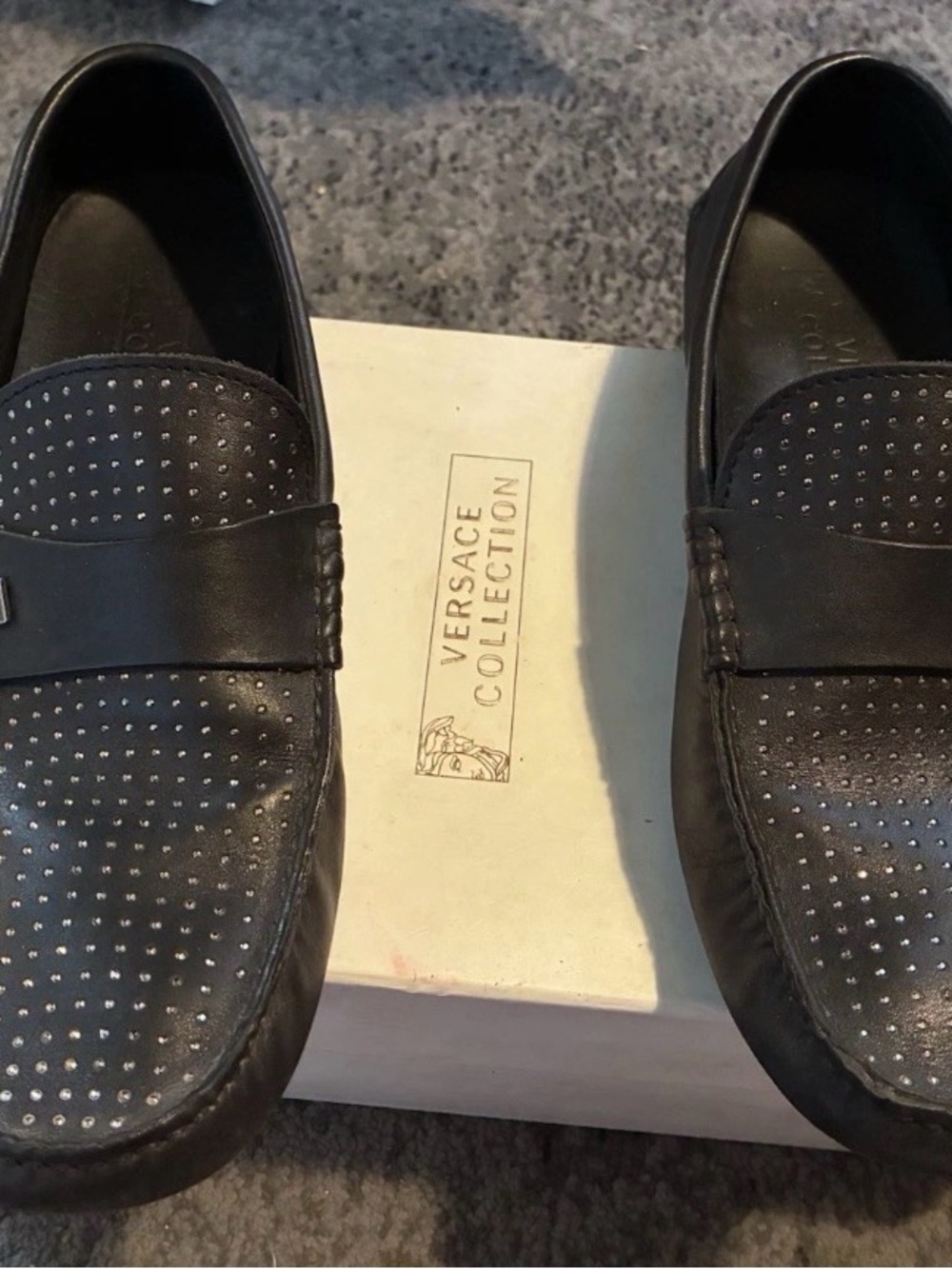Versace Black Studded Leather Slip-On Loafers
